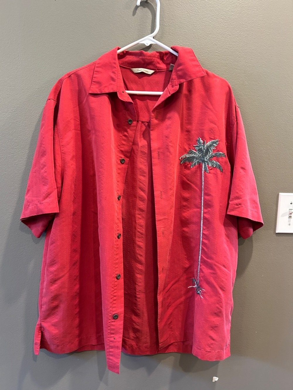 Paradise Collection Hawaiian L Short Sleeve Red Camp Shirt Palm Tree